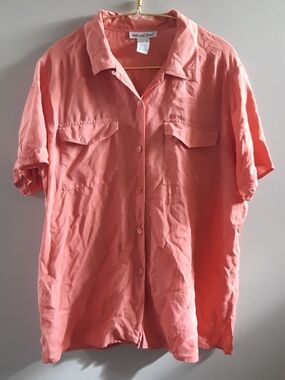 Vintage Silk Button-Up Short Sleeve Blouse